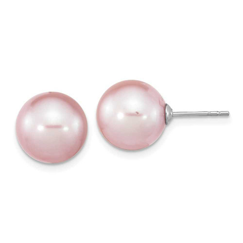 Image of 10-11mm Sterling Silver Rhodium-plated 10-11mm Purple Round Freshwater Cultured Pearl Post Earrings