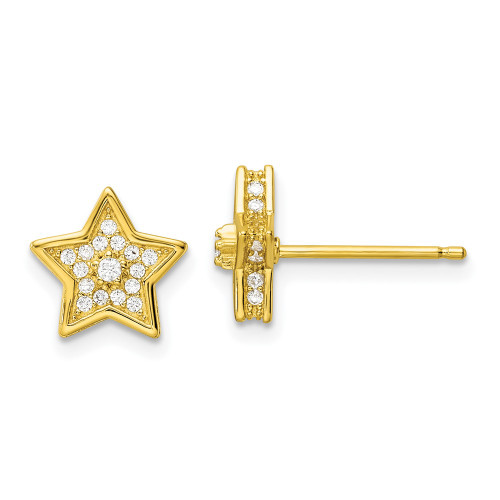 9.36mm Sterling Silver Polished Gold-tone CZ Star Post Earrings
