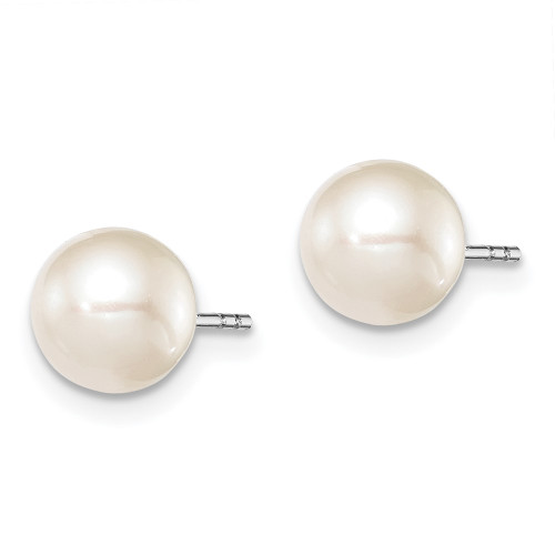 7-8mm Sterling Silver Rhodium-plated 7-8mm White Round Freshwater Cultured Pearl Post Stud Earrings