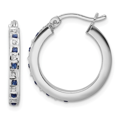 21.5mm Diamond Fascination Diamond Mystique Sterling Silver Platinum-plated Diamond Sapphire Hoop Earrings
