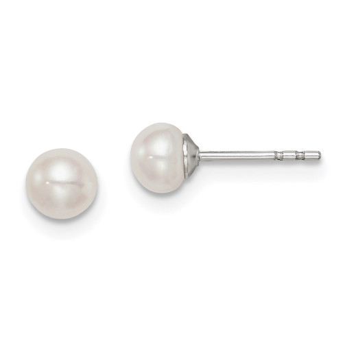 4-4.5mm Sterling Silver Rhodium-plated 4-5mm White Freshwater Cultured Button Pearl Stud Earrings