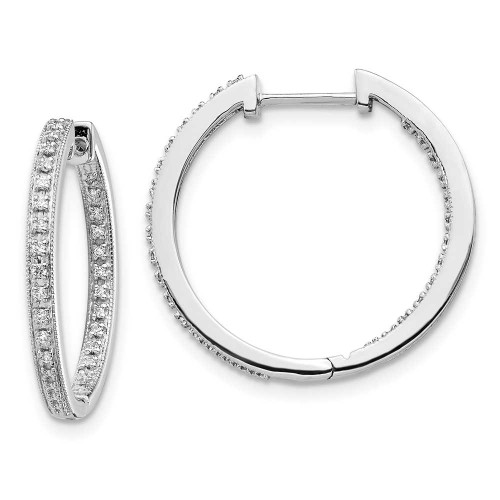 Image of 20mm 14k White Gold Polished Diamond In/Out Hinged Hoop Earrings EM5424-020-WA