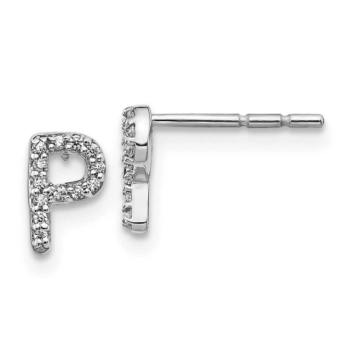 Image of 7mm 14k White Gold Diamond Initial P Earrings EM4169P-008-WA