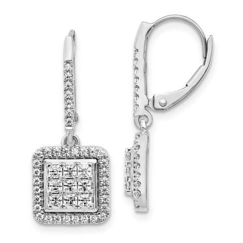 Image of 25mm 14k White Gold Diamond Cluster Leverback Earrings EM4371-100-WA