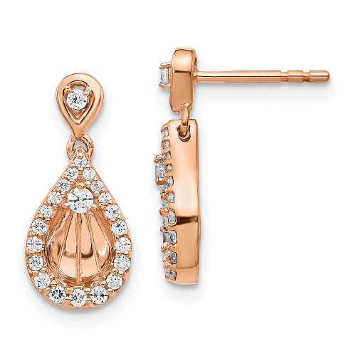 16mm 14k Rose Gold Diamond Teardrop Dangle Post Earrings