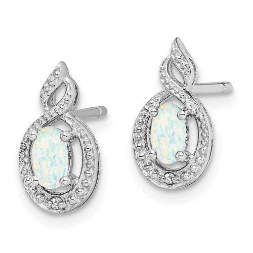 Image of 13mm Sterling Silver Rhodium-plated Created Opal & Diamond Earrings QBE18OCT