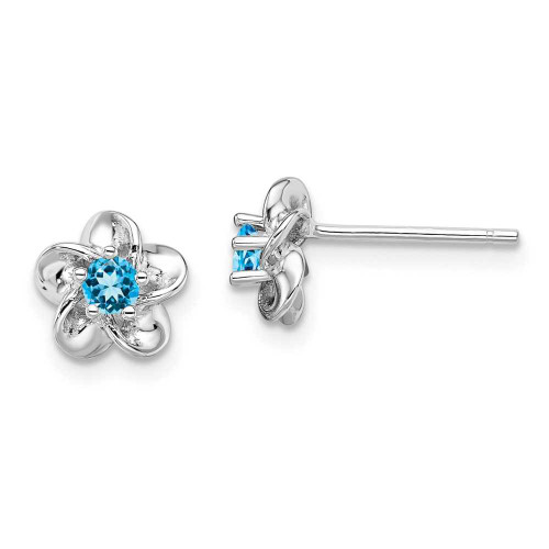 Image of 14.5mm Sterling Silver Rhodium-plated Floral Blue Topaz Post Earrings QBE30BT