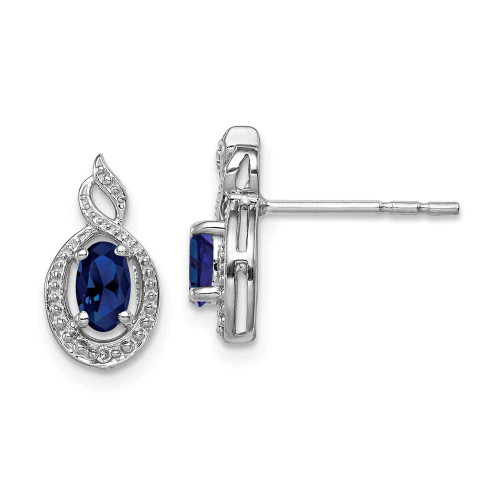 Image of 13mm Sterling Silver Rhodium-plated Created Sapphire & Diamond Earrings QBE18SEP