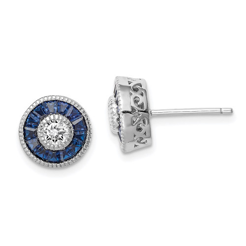 Sterling Silver Rhodium-plated Synthetic Blue Spinel and CZ Earrings QE14265