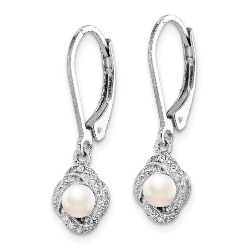 26mm Sterling Silver Rhodium-plated Diamond & Freshwater Cultured Pearl Earrings QBE12JUN