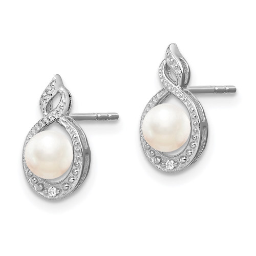 13mm Sterling Silver Rhodium-plated Freshwater Cultured Pearl & Diamond Earrings QBE18JUN