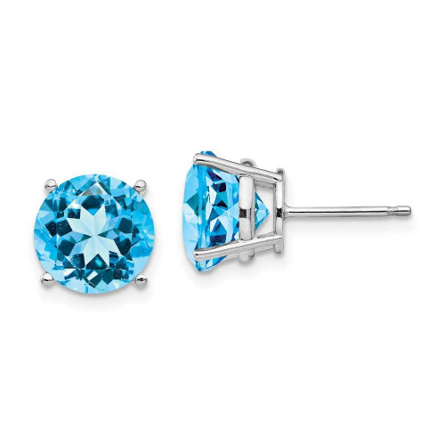 Image of 10mm 14k White Gold Blue Topaz Round Stud Earrings