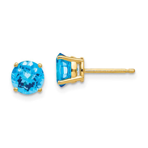Image of 6mm 14K Yellow Gold 6mm Blue Topaz Checker Earrings
