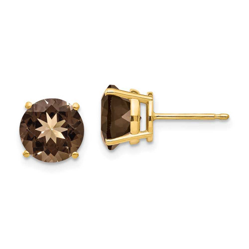 Image of 8mm 14K Yellow Gold 8mm Round Smoky Quartz Earrings