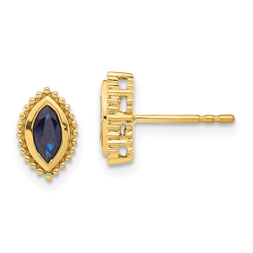9.5mm 14K Yellow Gold Marquise Sapphire Post Earrings