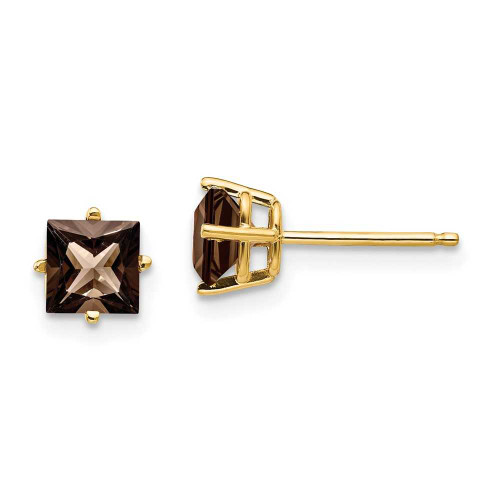 Image of 6mm 14K Yellow Gold 5mm Square Smoky Quartz Earrings