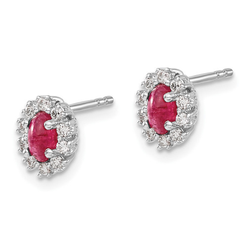 7mm 14k White Gold Diamond and Ruby Oval Halo Earrings