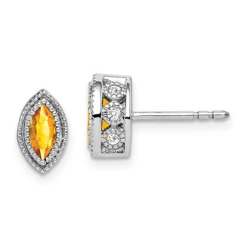 9.4mm 14k White Gold Marquise Citrine and Diamond Earrings