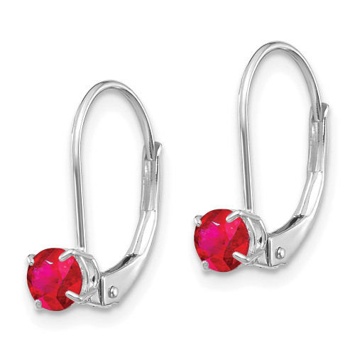 13mm 14k White Gold 4mm Round July/Ruby Leverback Earrings