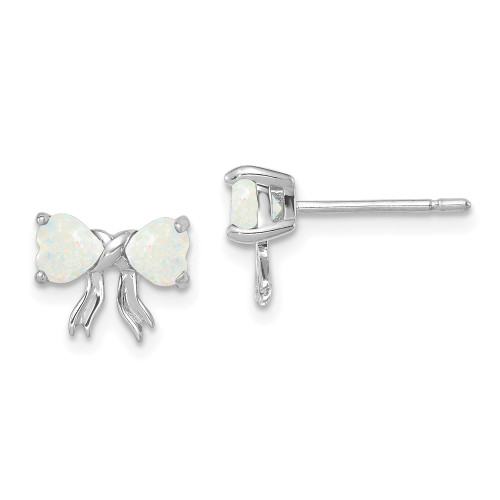 7.5mm 14k White Gold Polished Created Opal Bow Post Earrings