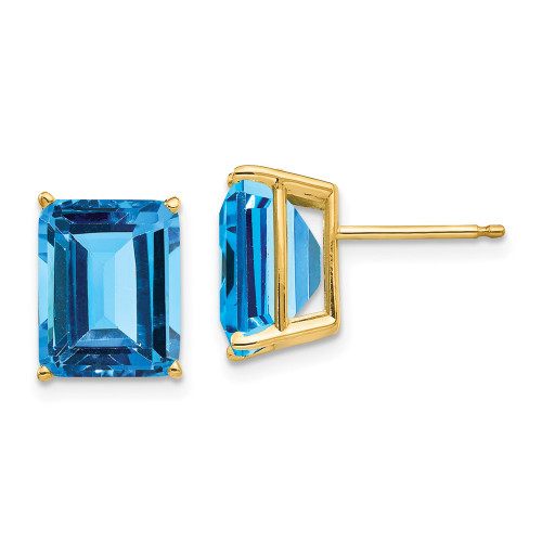 11mm 14K Yellow Gold 10x8mm Emerald-cut Blue Topaz Earrings