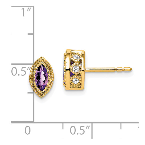 9.4mm 14K Yellow Gold Marquise Amethyst and Diamond Earrings