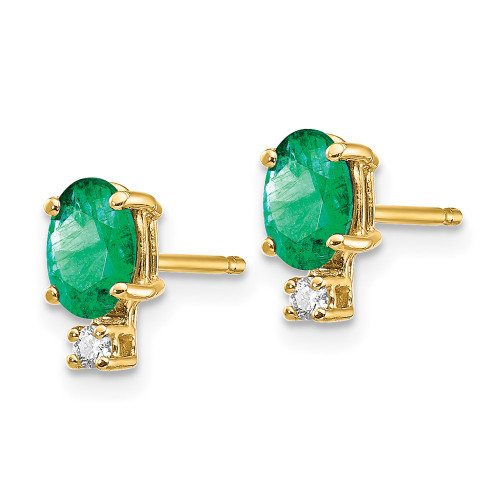 9mm 14K Yellow Gold 6x4mm Oval Emerald AAA Diamond Earrings