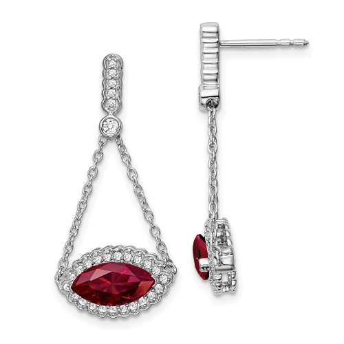 30mm 14k White Gold Marquise Created Ruby and Diamond Earrings