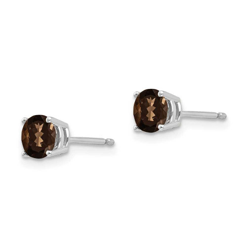 Image of 6mm 14k White Gold 5mm Round Checker-Cut Smoky Quartz Earrings