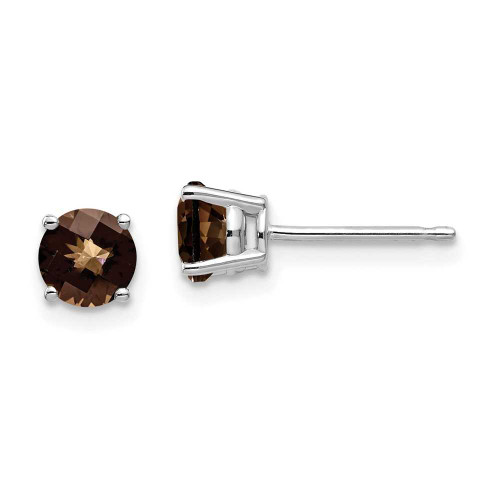Image of 6mm 14k White Gold 5mm Round Checker-Cut Smoky Quartz Earrings