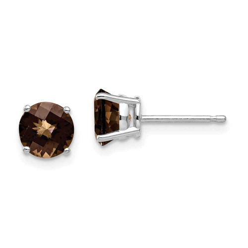 Image of 7mm 14k White Gold 6mm Round Checker-Cut Smoky Quartz Earrings