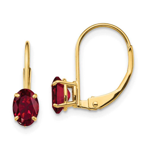 Image of 16mm 14K Yellow Gold 6x4mm Oval Created Ruby Leverback Earrings