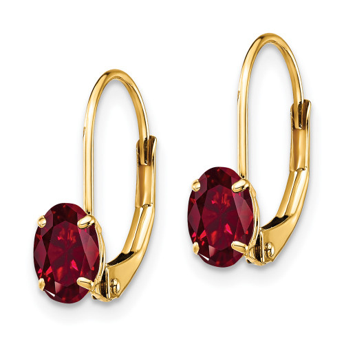 16mm 14K Yellow Gold 6x4mm Oval Created Ruby Leverback Earrings