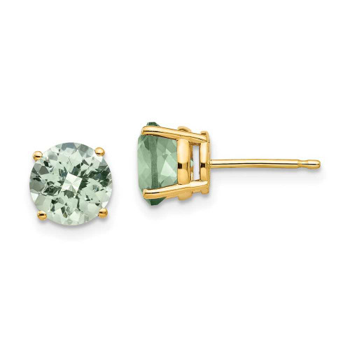 Image of 8mm 14K Yellow Gold 7mm Round Checker-Cut Green Quartz Earrings