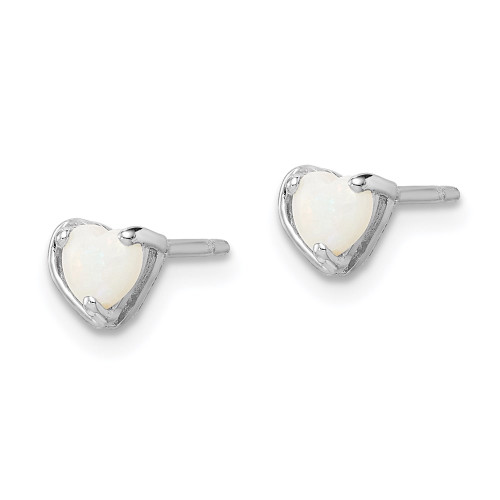 5.05mm Sterling Silver Rhodium-plated Imitation Opal Heart Post Earrings