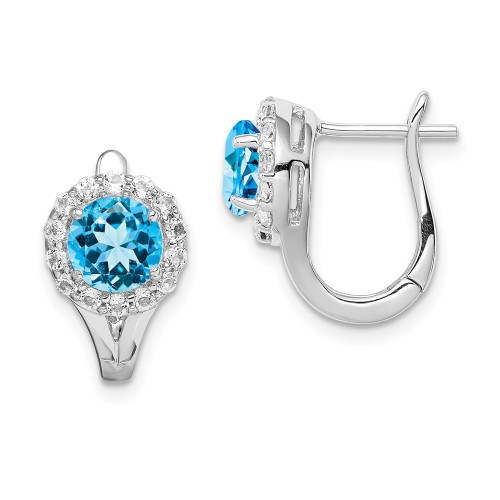14mm Sterling Silver Rhodium-plated White and Blue Topaz Hingd Earrings