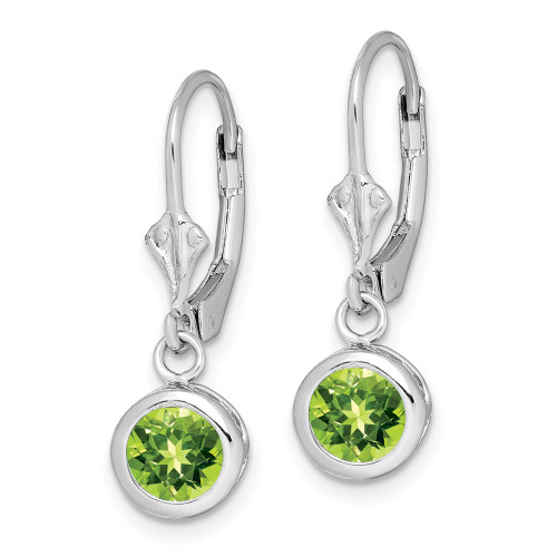 26mm Sterling Silver Rhodium-plated 6mm Round Peridot Leverback Earrings