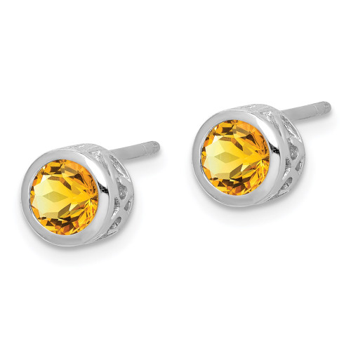 7mm Sterling Silver Rhodium-plated Polished Citrine Round Post Earrings