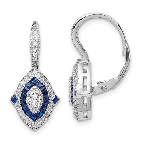 24.37mm Sterling Silver Rhodium-plated CZ and Synthetic Blue Spinel Earrings
