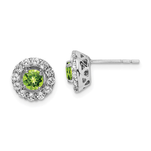 9mm Sterling Silver Rhodium-plated White Topaz and Peridot Round Earrings