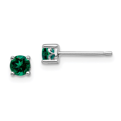 4mm Sterling Silver Rhodium-plated 4mm Round Created Emerald Post Earrings
