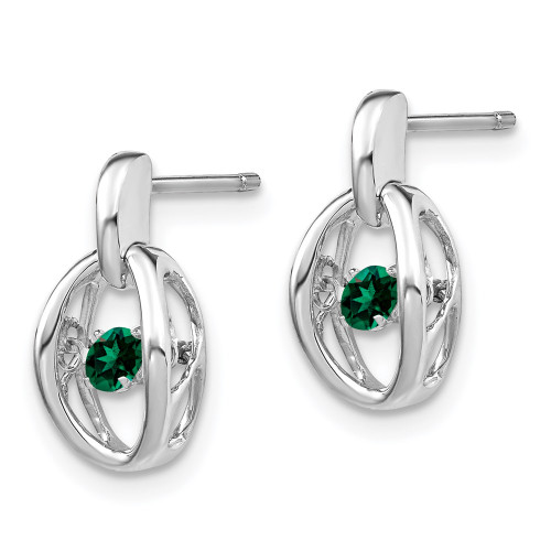 14mm Sterling Silver Rhodium-plated Created Emerald Birthstone Vibrant Earrings
