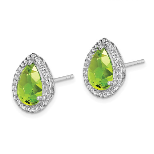 14mm Sterling Silver Rhodium-plated Polished Simulated Peridot & CZ Post Earrings
