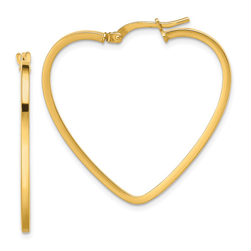 33mm 14K Yellow Gold Polished Heart Hoop Earrings TF1744