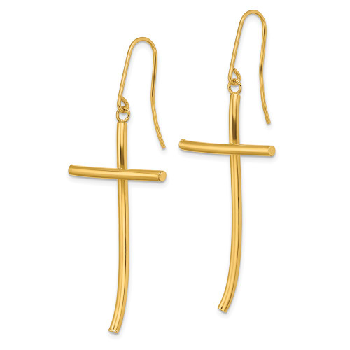 43.3mm 14K Yellow Gold Polished Cross Dangle Earrings TF1743