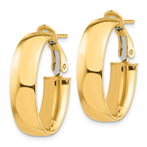 19.18mm 14K Yellow Gold High Polished 7mm Omega Back Oval Hoop Earrings PRE965