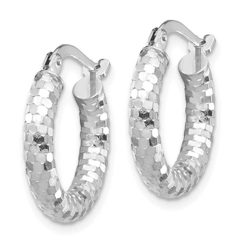 Image of 10mm 14k White Gold 3x10mm Diamond-cut Hoop Earrings