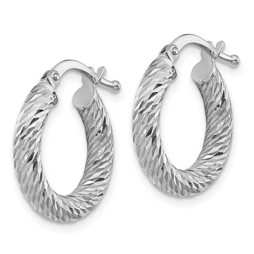 Image of 17.75mm 14k 3x10mm White Gold Diamond-cut Round Hoop Earrings