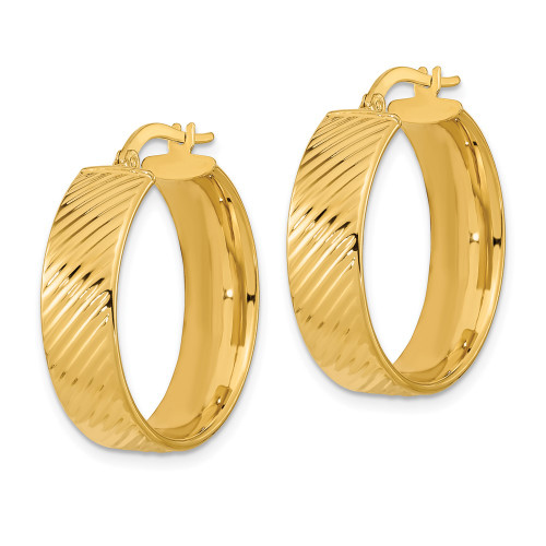 26.6mm 14K Yellow Gold 8mm Polished & Textured Hinged Hoop Earrings