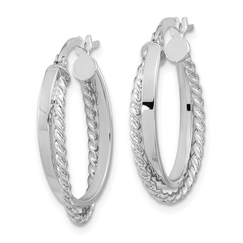 24.2mm 14K White Gold Polished and Textured Oval Hinged Hoop Earrings